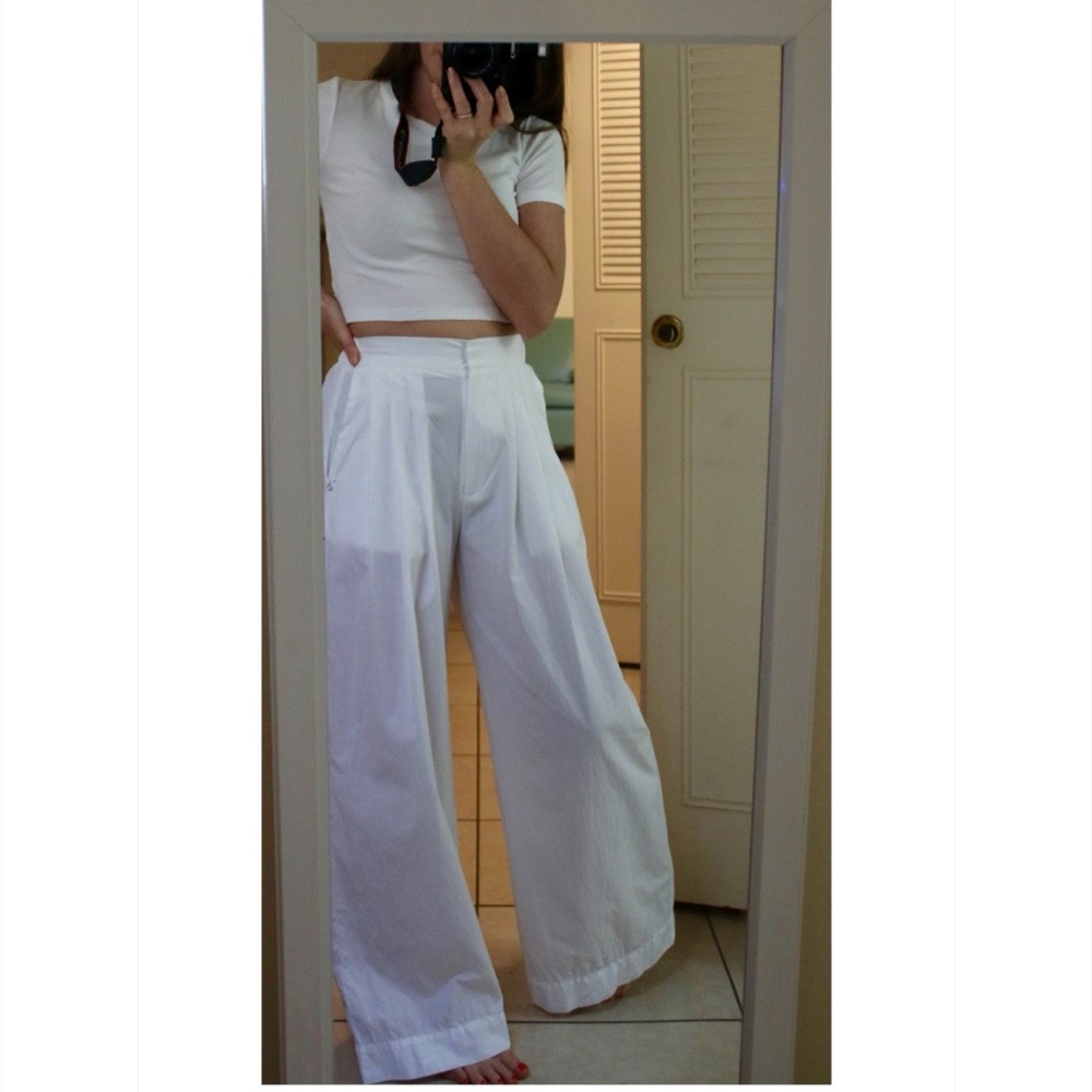 ottod’Ame 100% Poplin Cotton Palazzo Trousers with Pleats White